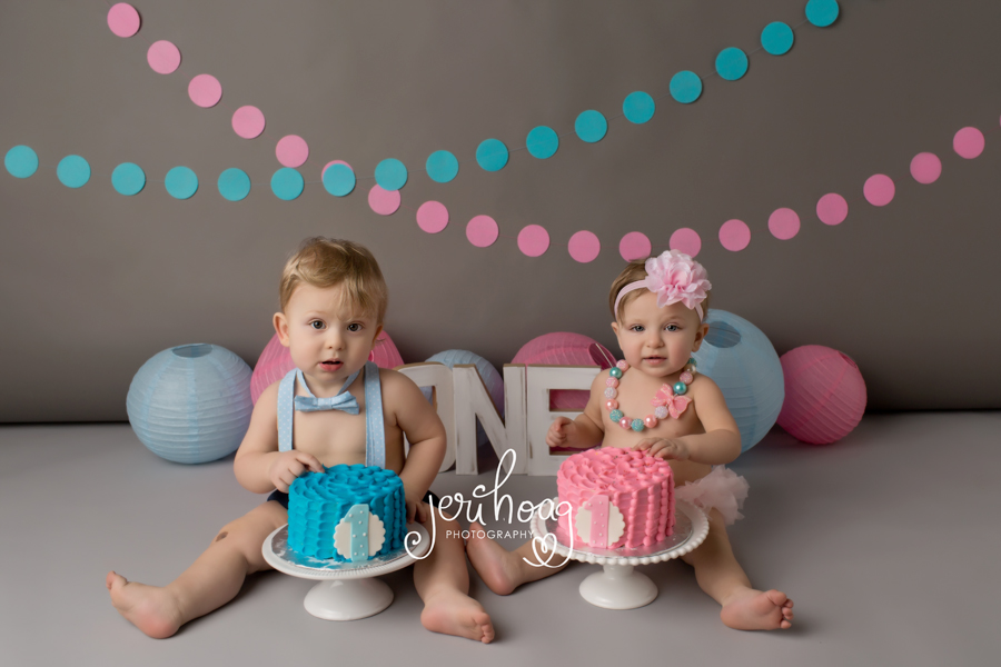 Twin Siblings at a Cake Smash Session